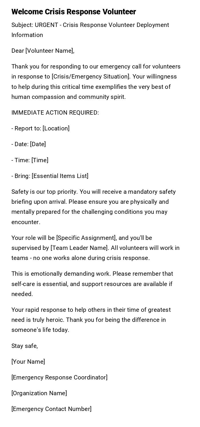 Welcome Crisis Response Volunteer