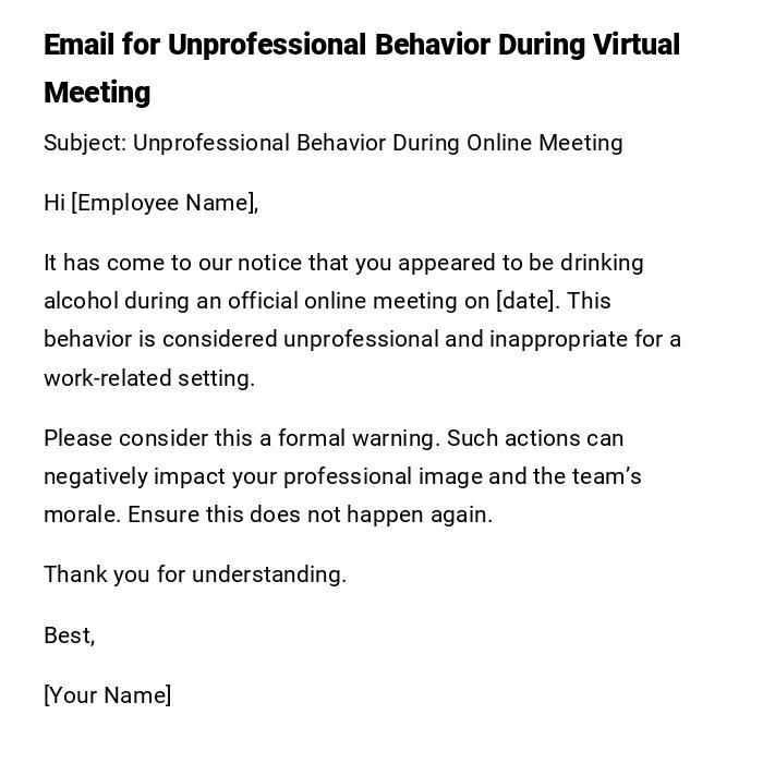 Email for Unprofessional Behavior During Virtual Meeting Email for Unprofessional Behavior During Virtual Meeting