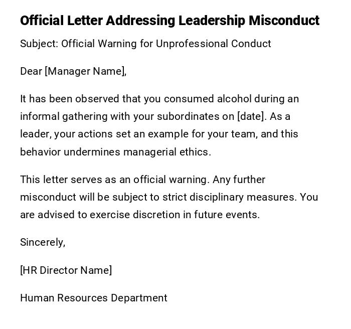 Official Letter Addressing Leadership Misconduct Official Letter Addressing Leadership Misconduct