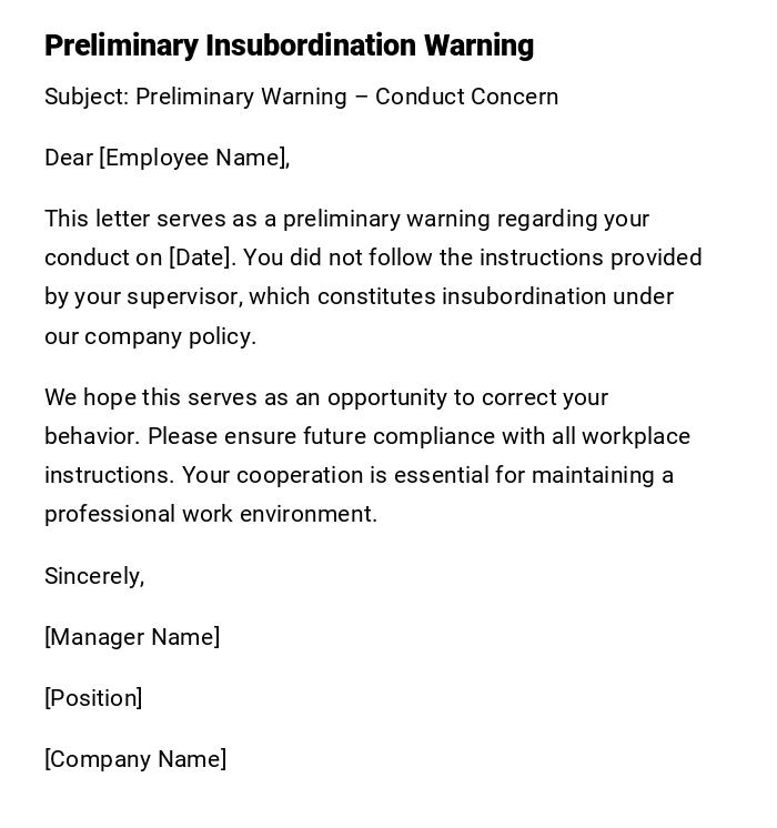 Preliminary Insubordination Warning Preliminary Insubordination Warning