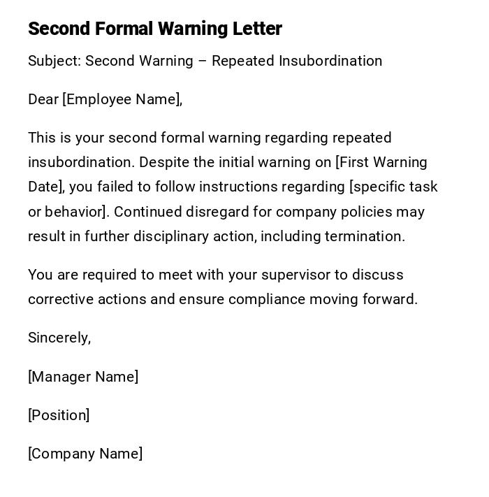 Second Formal Warning Letter Second Formal Warning Letter