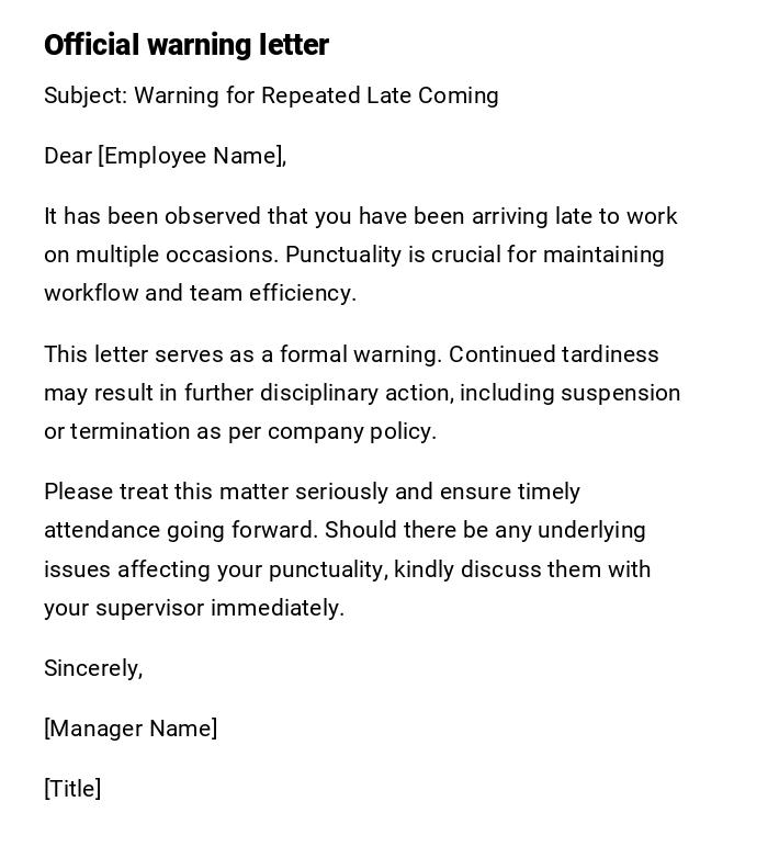 Official warning letter Official warning letter