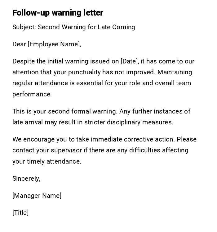 Follow-up warning letter Follow-up warning letter