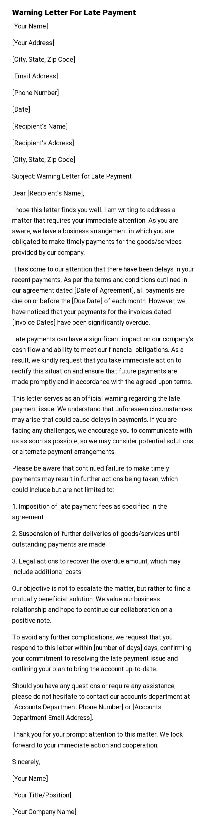 Warning Letter For Late Payment