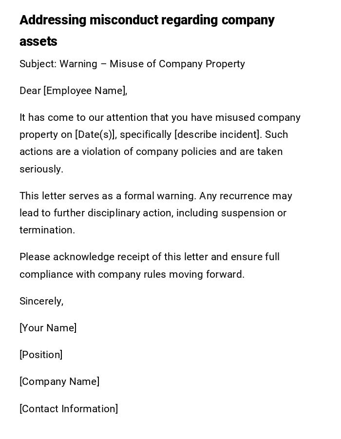 Addressing misconduct regarding company assets