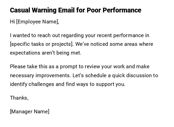 Casual Warning Email for Poor Performance Casual Warning Email for Poor Performance