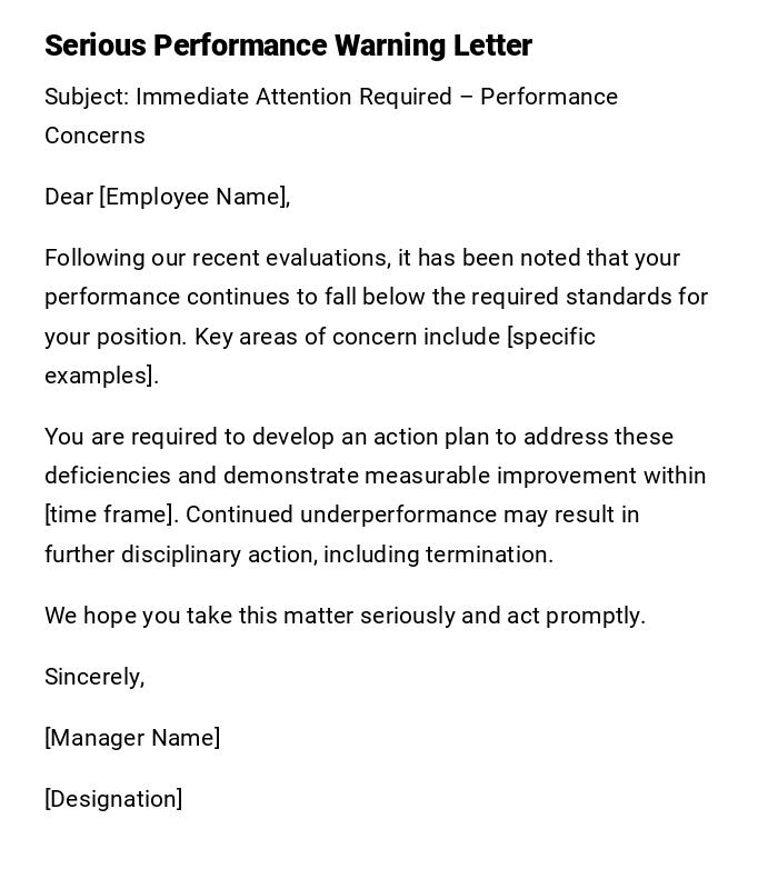 Serious Performance Warning Letter Serious Performance Warning Letter