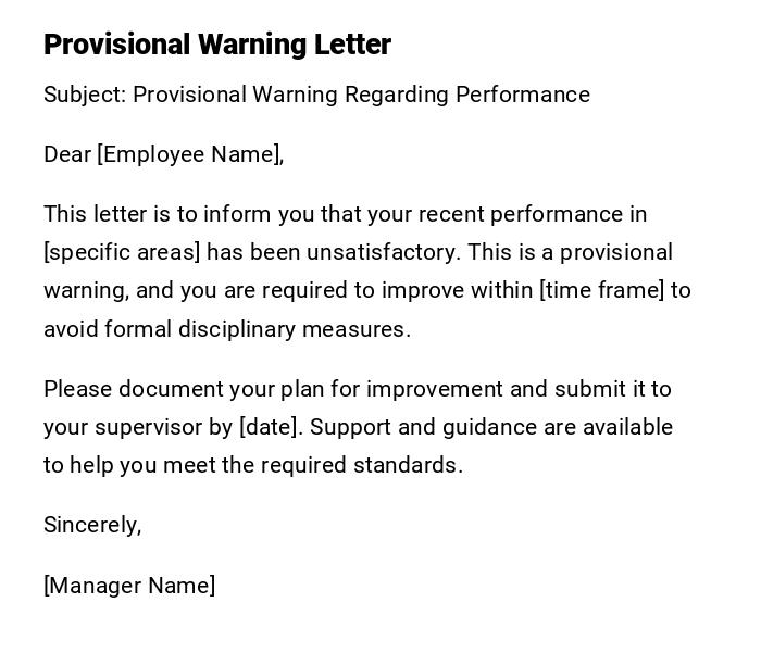 Provisional Warning Letter Provisional Warning Letter