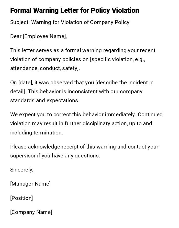 Formal Warning Letter for Policy Violation