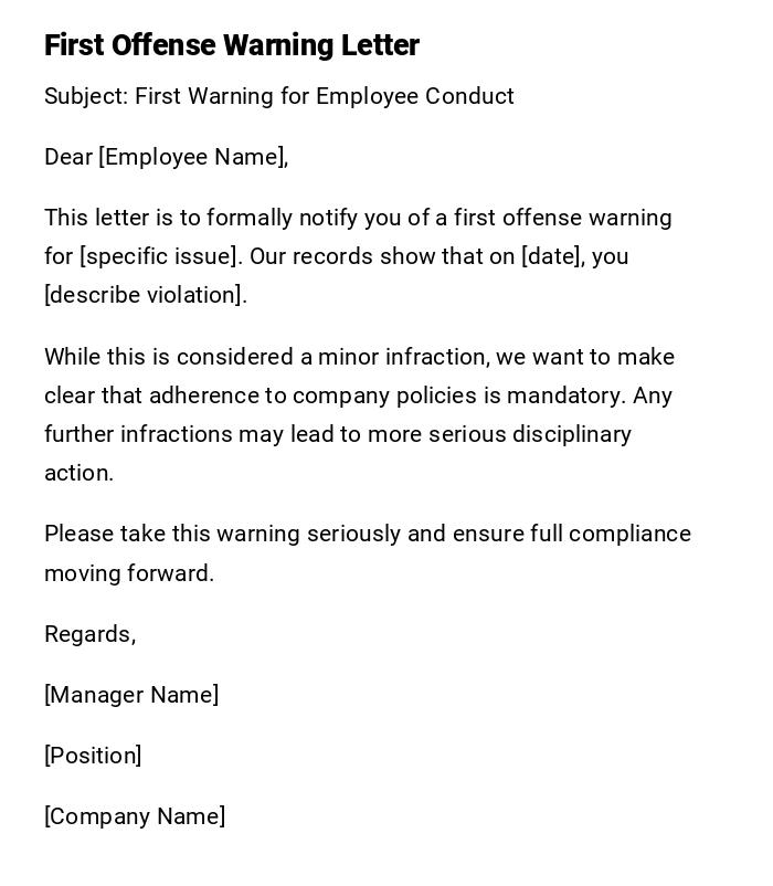 First Offense Warning Letter