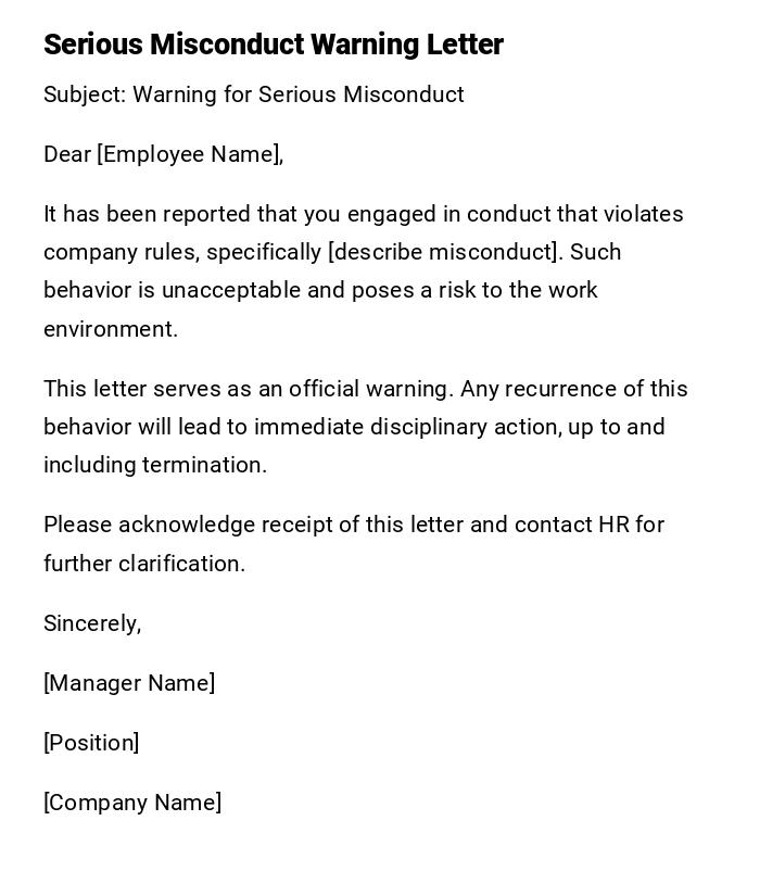 Serious Misconduct Warning Letter