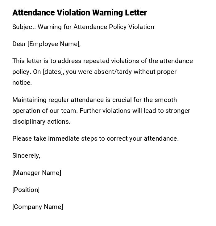 Attendance Violation Warning Letter
