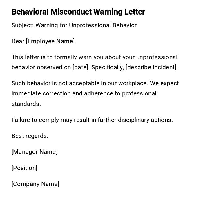 Behavioral Misconduct Warning Letter