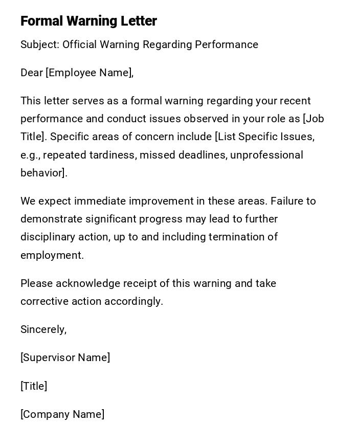 Formal Warning Letter Formal Warning Letter