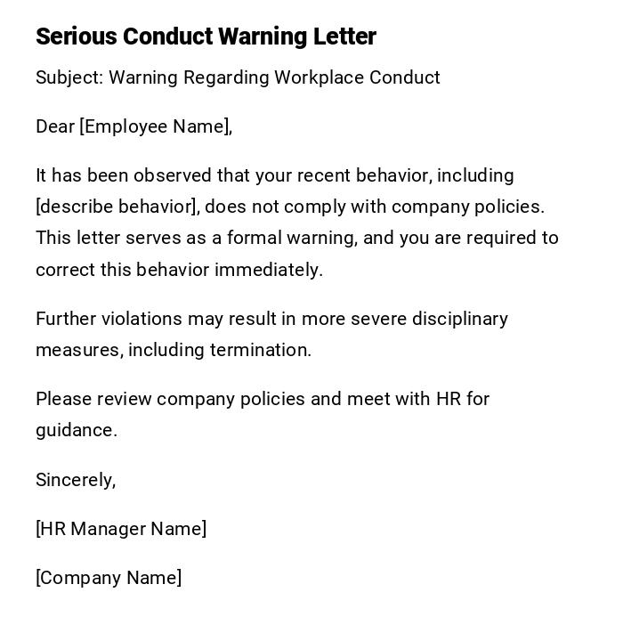 Serious Conduct Warning Letter Serious Conduct Warning Letter