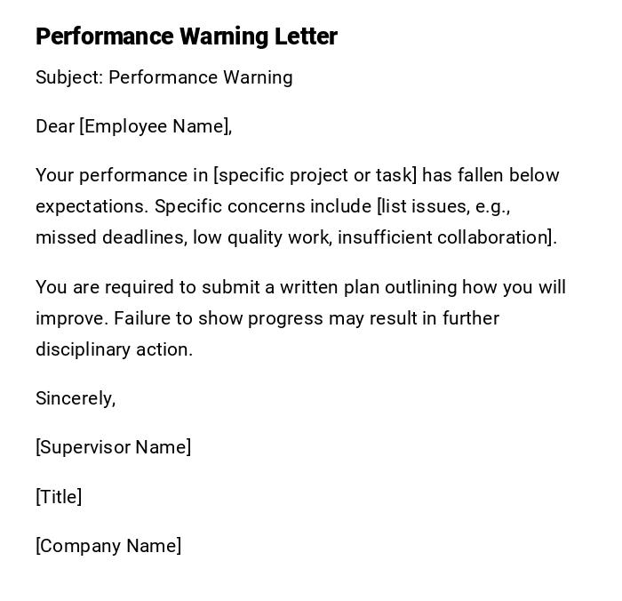 Performance Warning Letter Performance Warning Letter