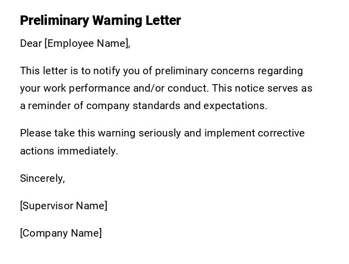Preliminary Warning Letter Preliminary Warning Letter