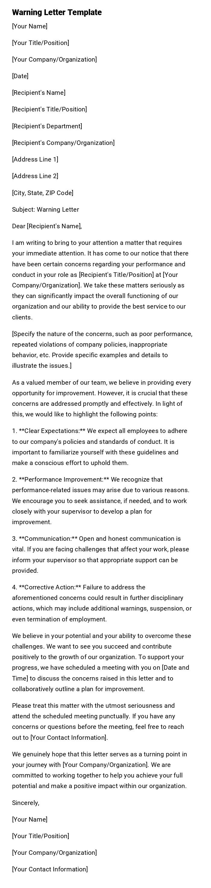 Warning Letter Template Warning Letter Template