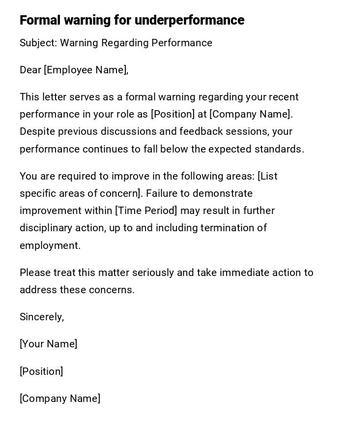 Formal warning for underperformance