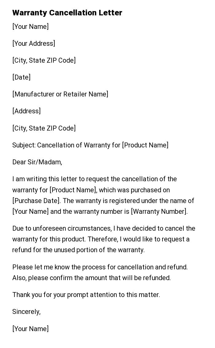 Warranty Cancellation Letter