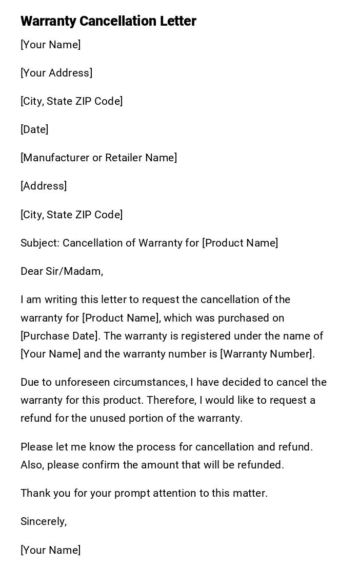 Warranty Cancellation Letter