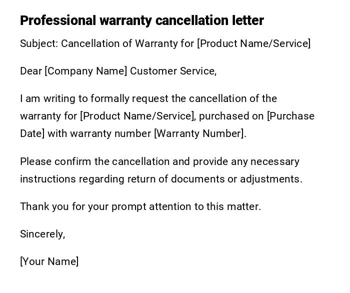 Professional warranty cancellation letter