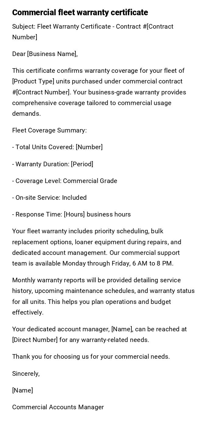 Commercial fleet warranty certificate Commercial fleet warranty certificate