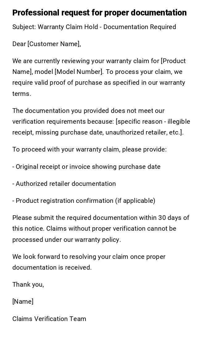 Professional request for proper documentation Professional request for proper documentation