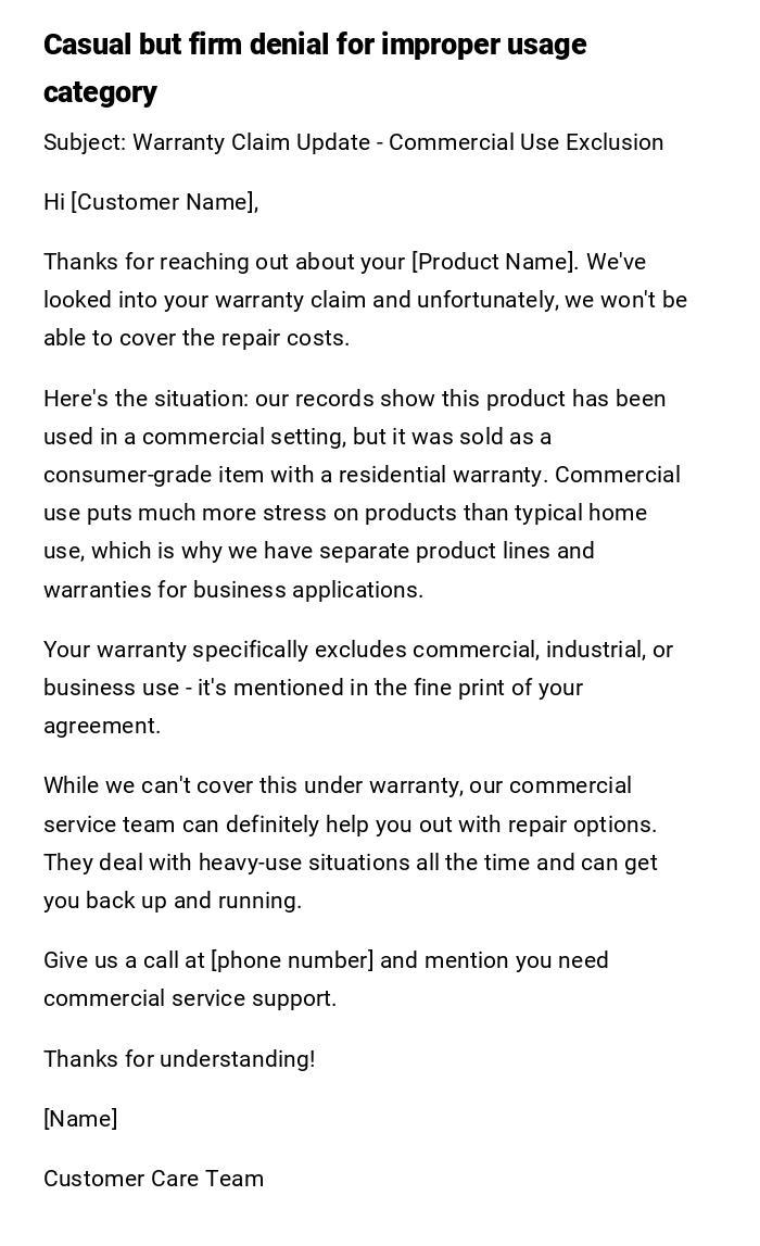 Casual but firm denial for improper usage category Casual but firm denial for improper usage category