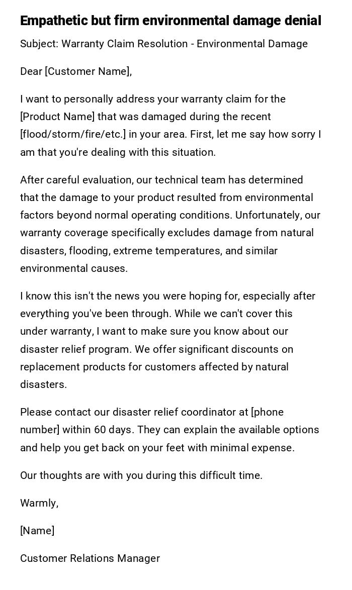 Empathetic but firm environmental damage denial Empathetic but firm environmental damage denial