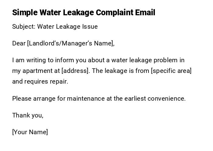 Simple Water Leakage Complaint Email Simple Water Leakage Complaint Email