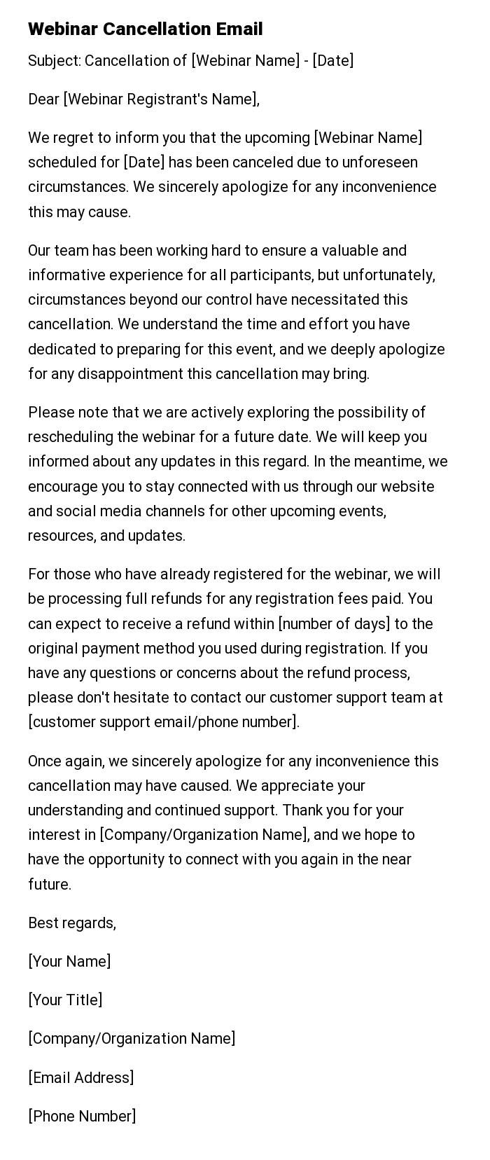 Webinar Cancellation Email