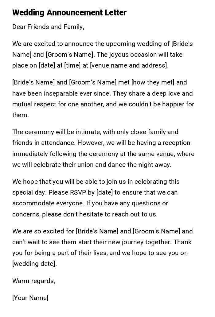 Wedding Announcement Letter Wedding Announcement Letter