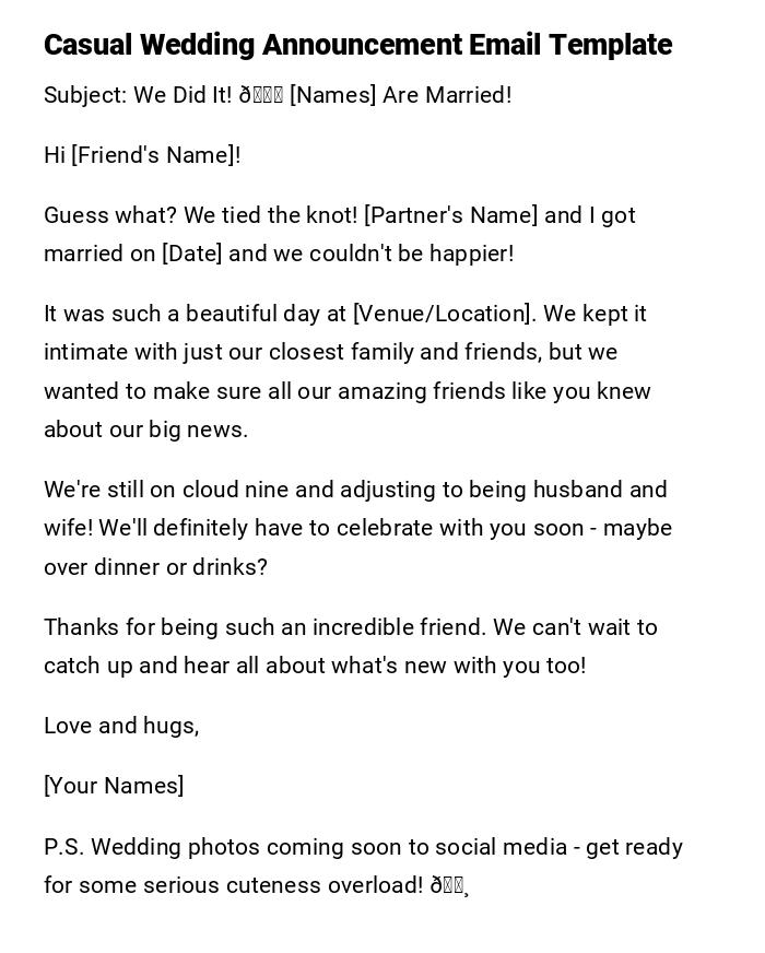 Casual Wedding Announcement Email Template