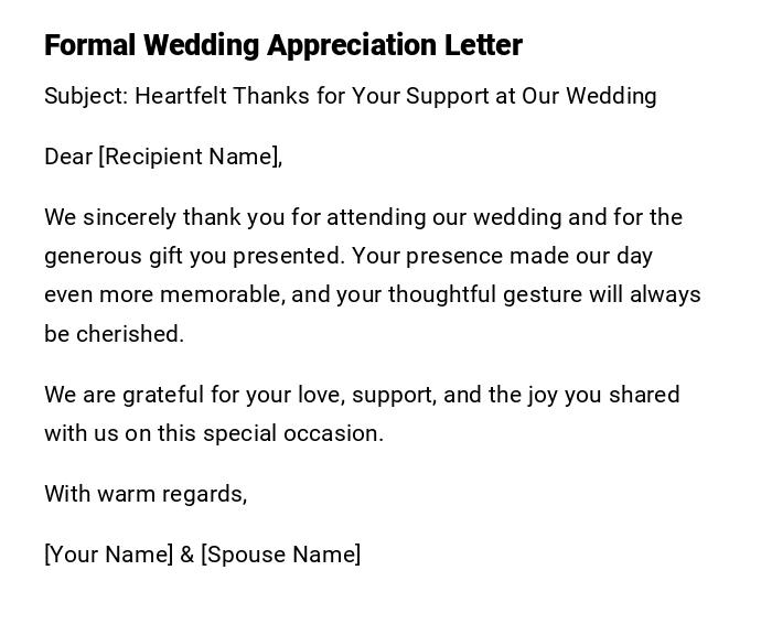 Formal Wedding Appreciation Letter Formal Wedding Appreciation Letter