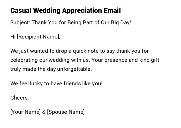 Casual Wedding Appreciation Email Casual Wedding Appreciation Email