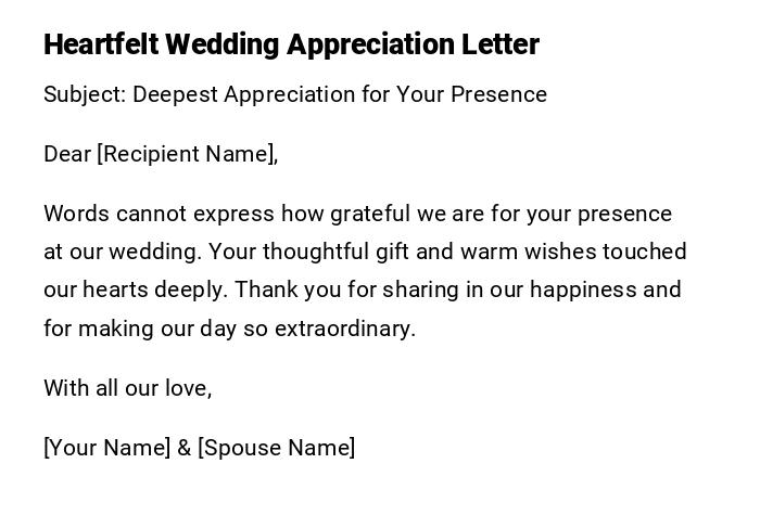 Heartfelt Wedding Appreciation Letter Heartfelt Wedding Appreciation Letter