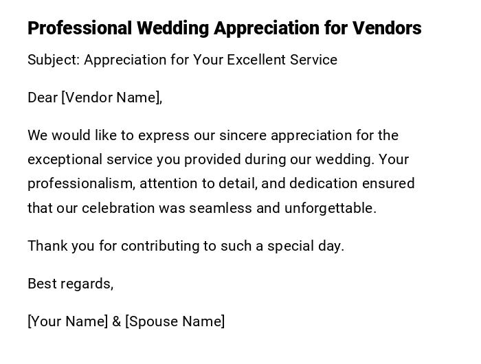 Professional Wedding Appreciation for Vendors Professional Wedding Appreciation for Vendors