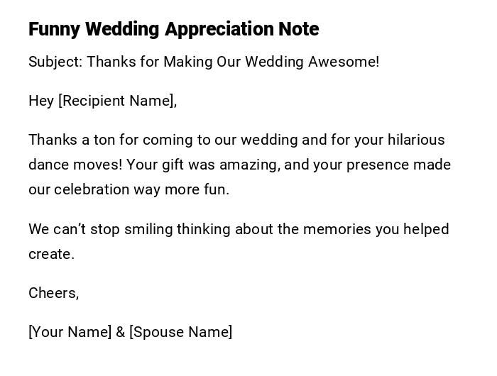 Funny Wedding Appreciation Note Funny Wedding Appreciation Note