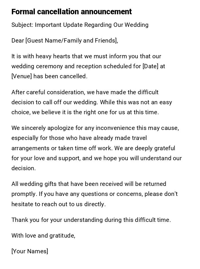 Formal cancellation announcement Formal cancellation announcement
