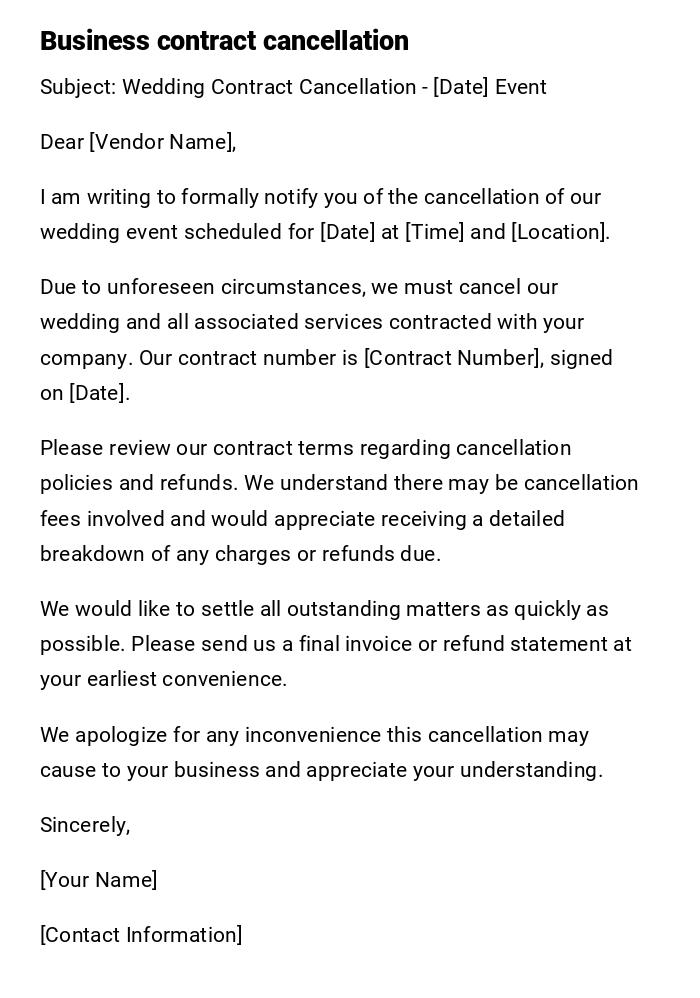 Business contract cancellation Business contract cancellation