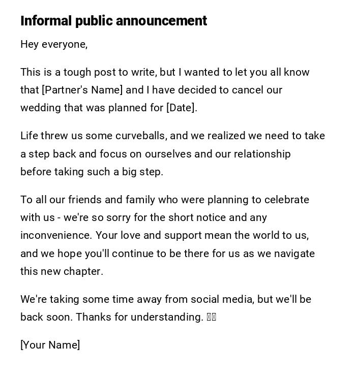Informal public announcement Informal public announcement