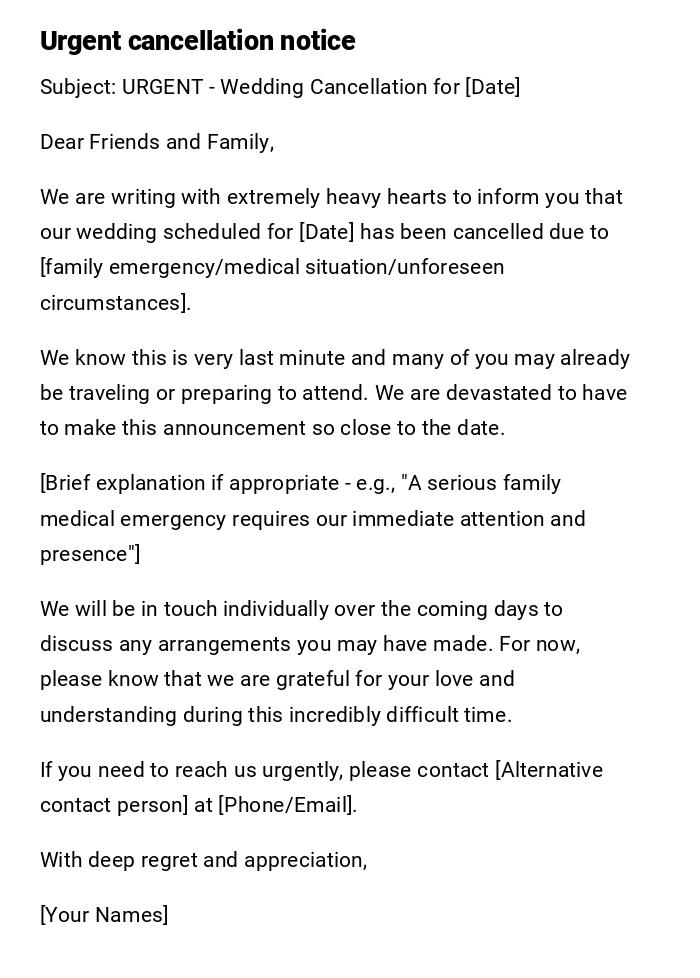 Urgent cancellation notice Urgent cancellation notice