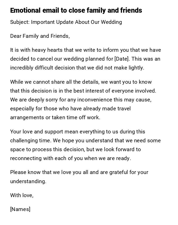 Emotional email to close family and friends