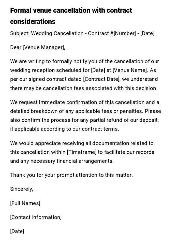 Formal venue cancellation with contract considerations