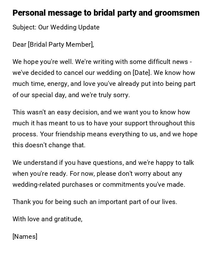 Personal message to bridal party and groomsmen