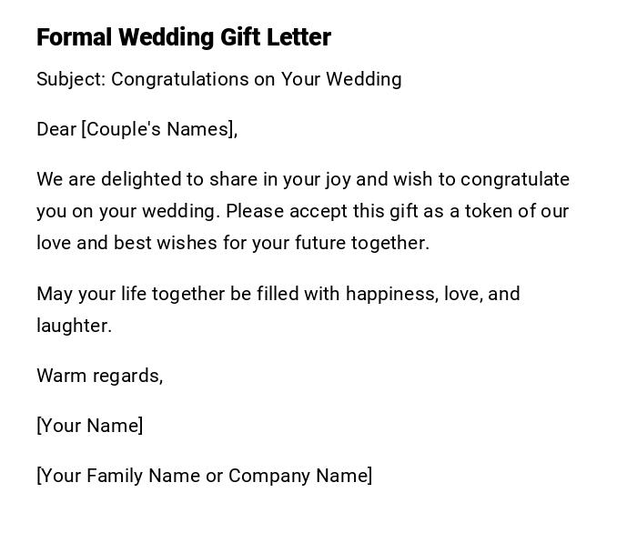 Formal Wedding Gift Letter