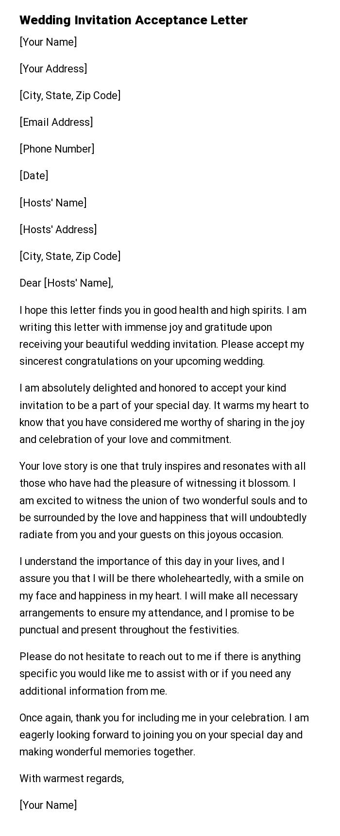 Wedding Invitation Acceptance Letter