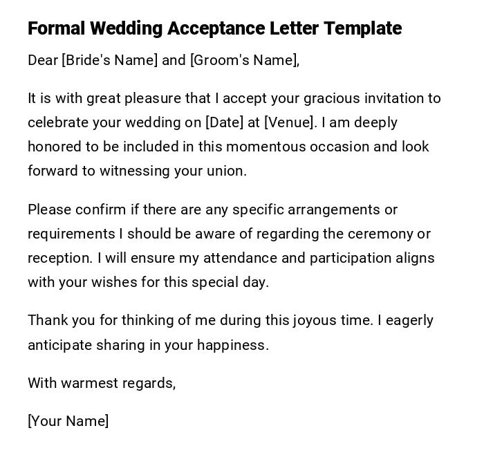 Formal Wedding Acceptance Letter Template Formal Wedding Acceptance Letter Template