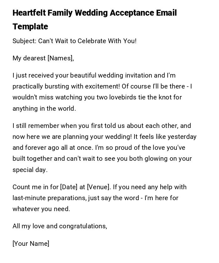 Heartfelt Family Wedding Acceptance Email Template Heartfelt Family Wedding Acceptance Email Template